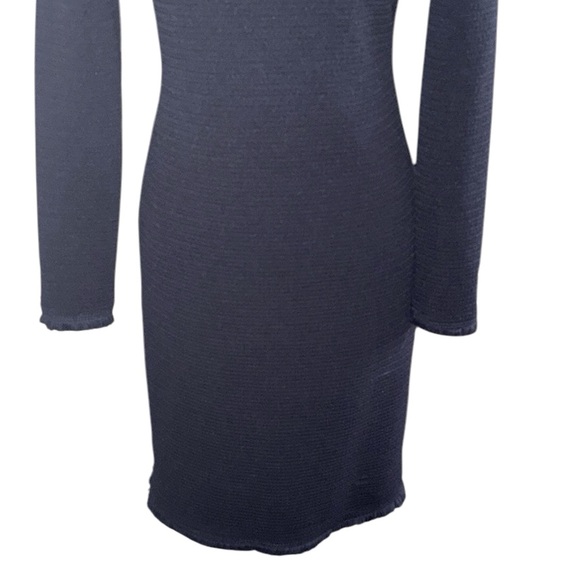 Joseph Ribkoff Black Textured Fringe Trimmed Long Sleeve Knit Sheath Dress - 6 - Picture 3 of 10